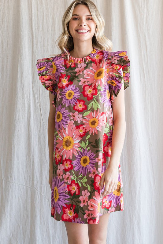 Ava Floral Ruffle Sleeve Dress