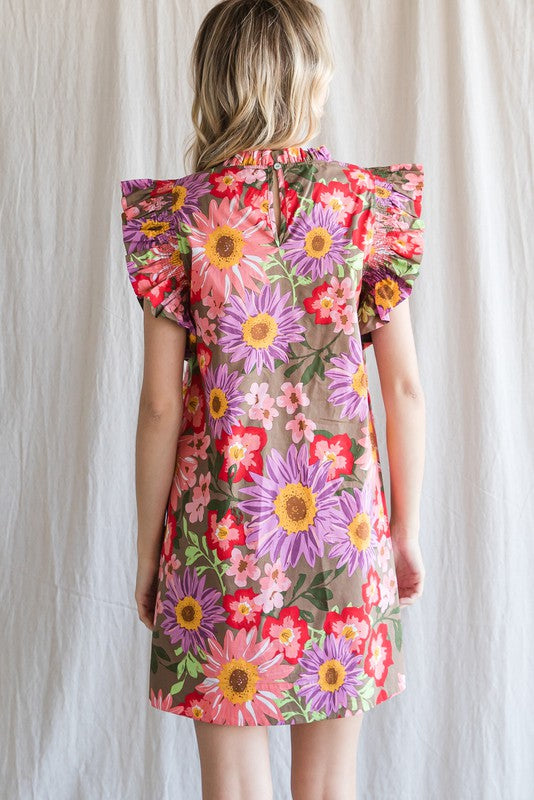 Ava Floral Ruffle Sleeve Dress