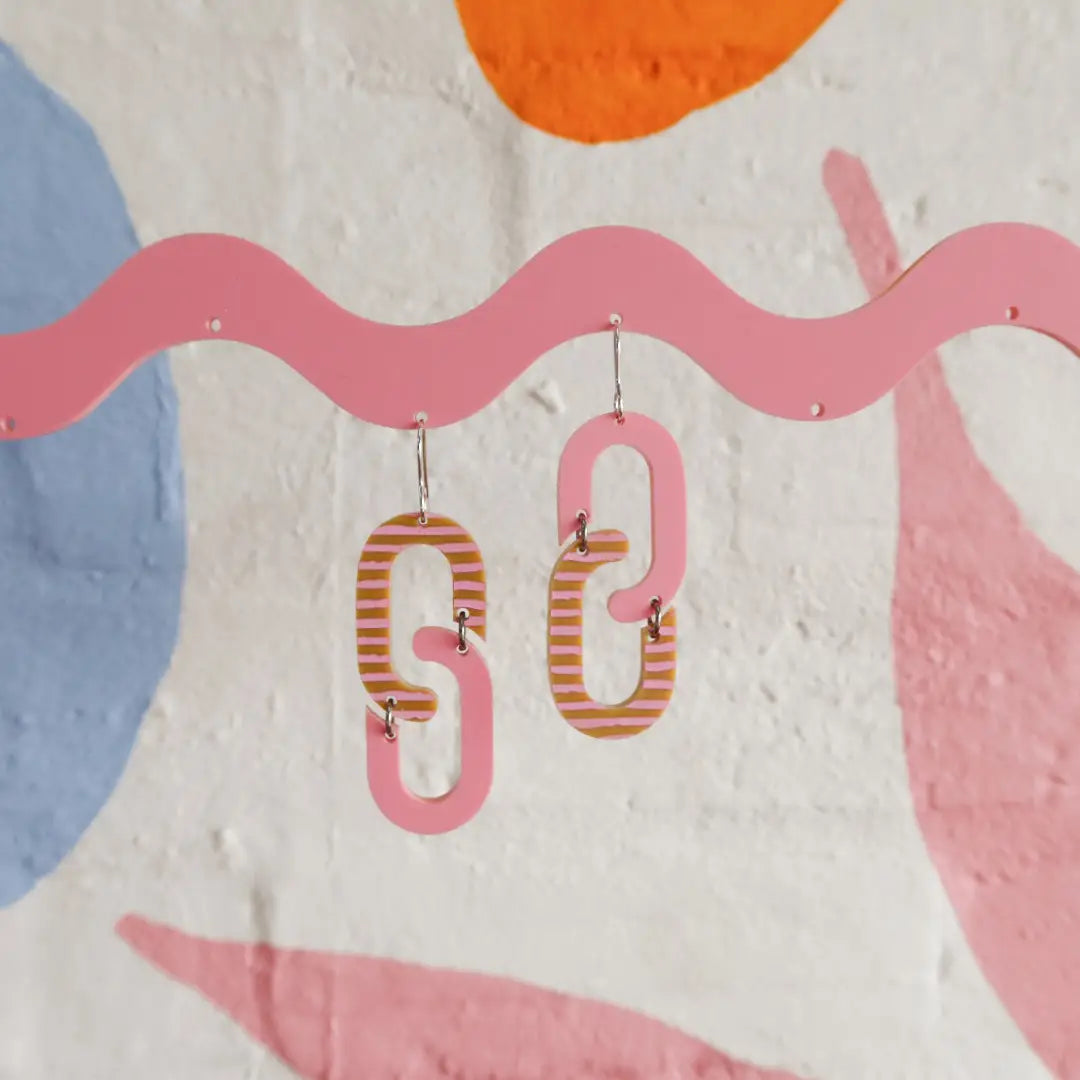 Loopy Chain Pink Dangle Earrings