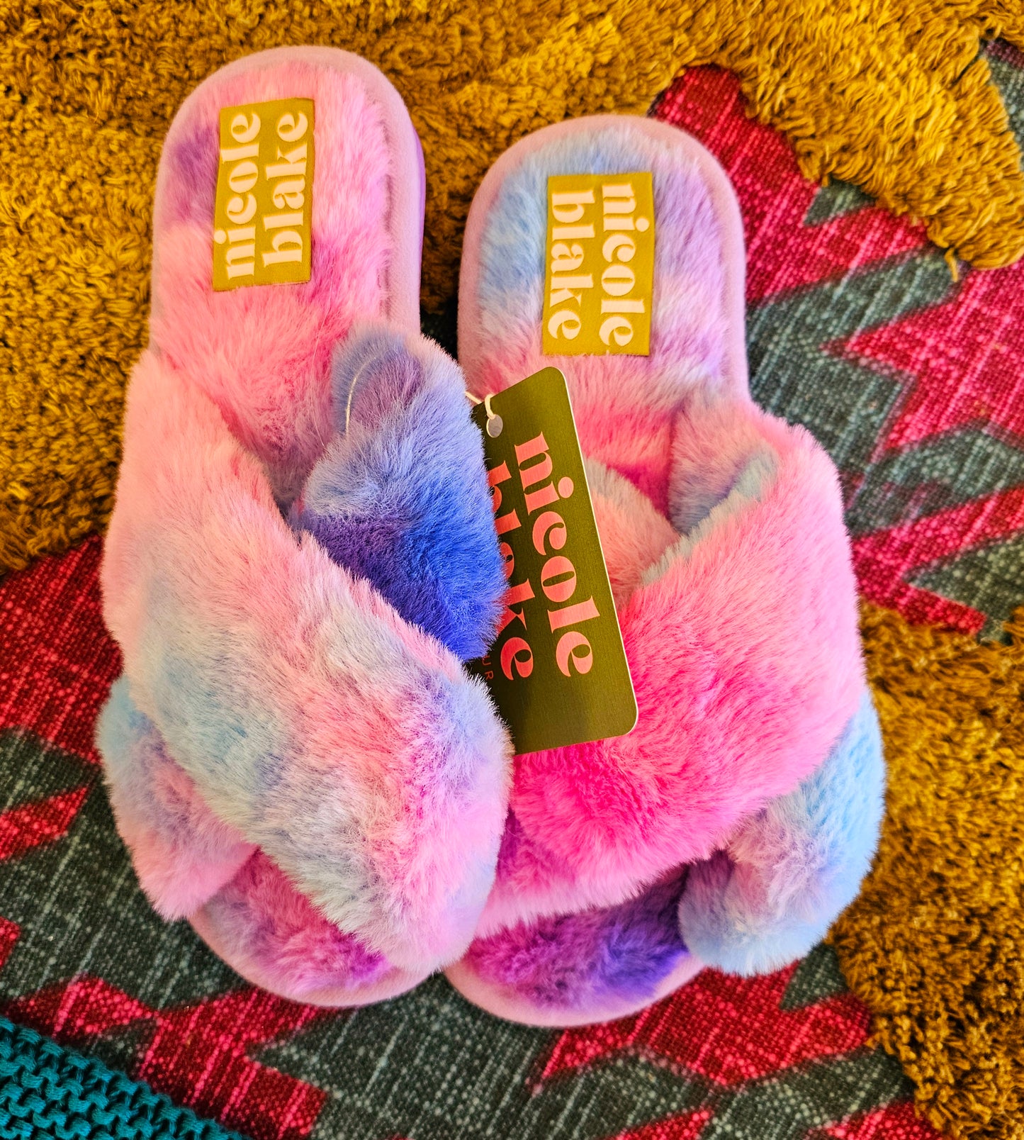 Womens Blue & Purple Fluffy Slippers