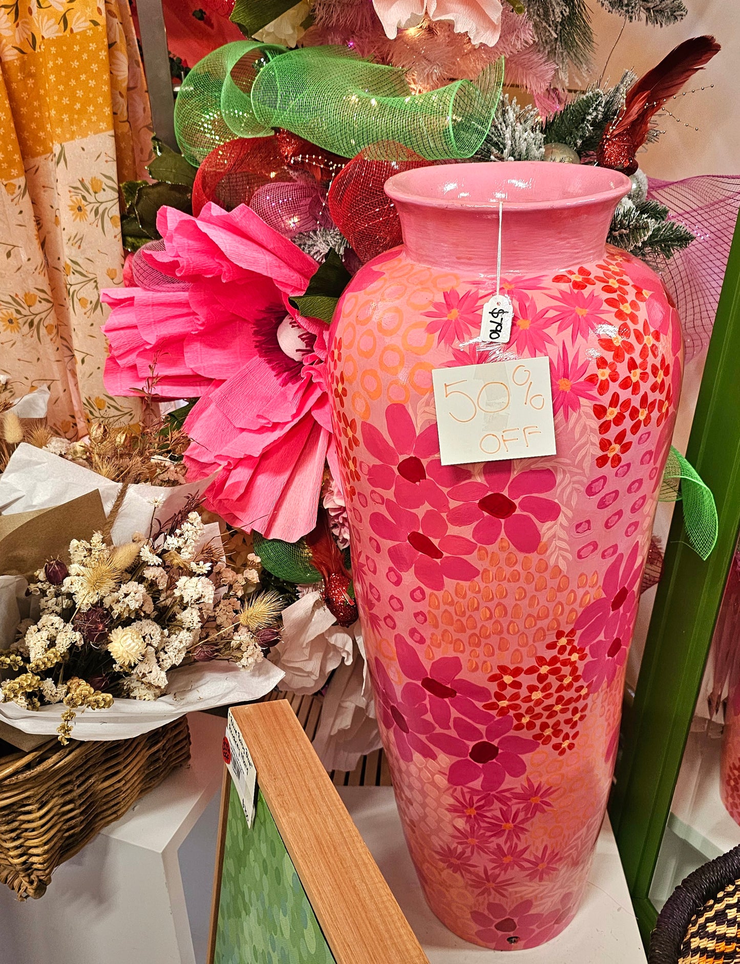 "Stand in Pink" hand painted floor vase.