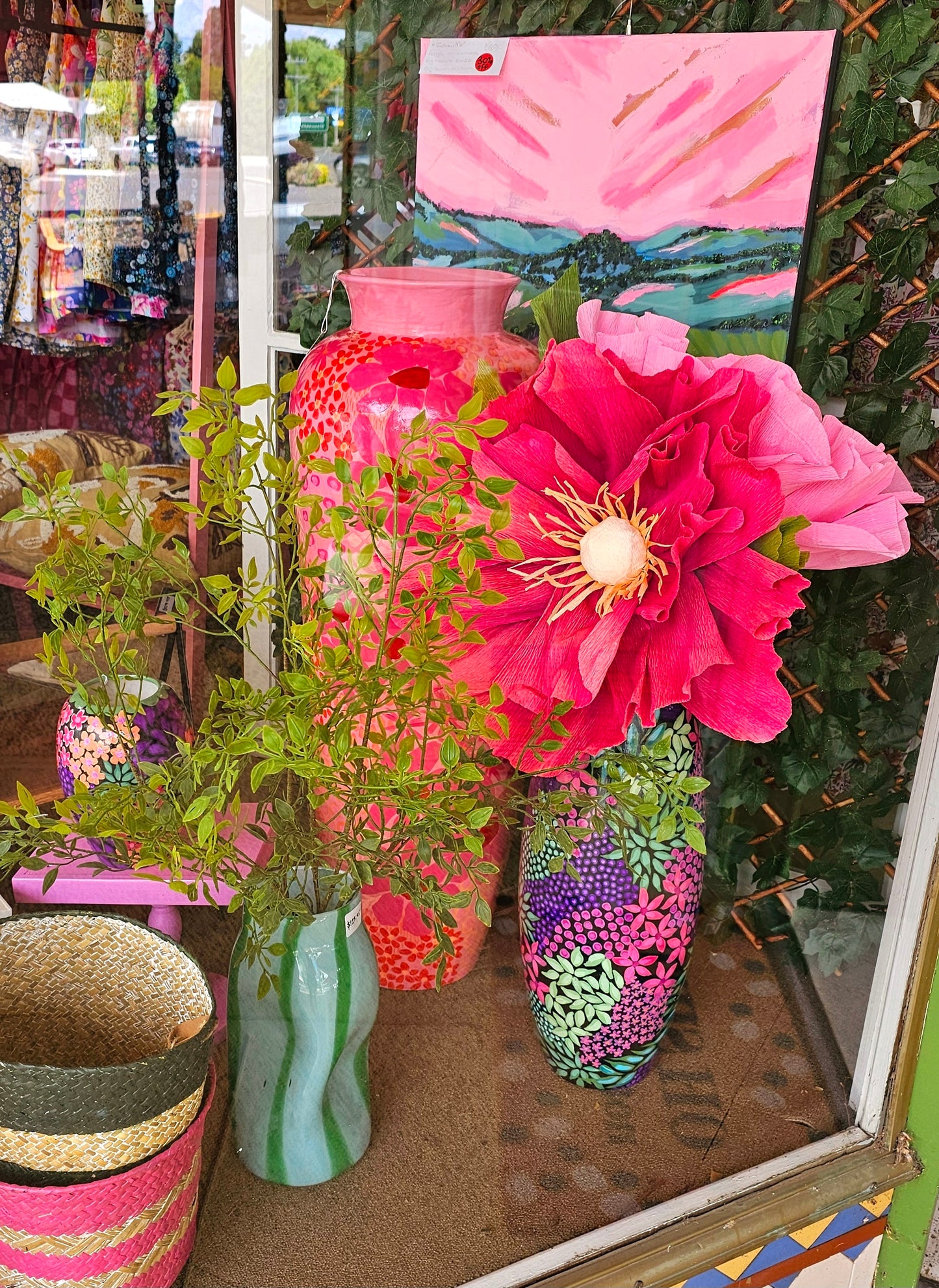 Paper Flower on stem Light Pink