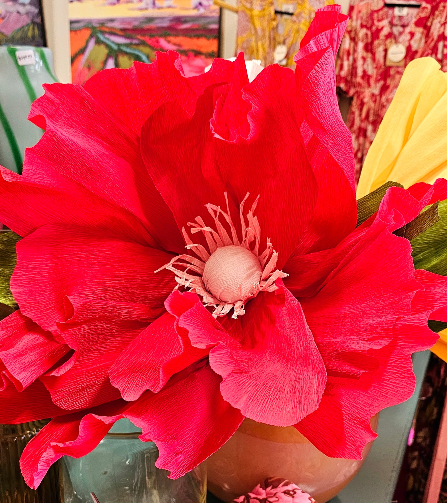 Paper Flower on stem Red