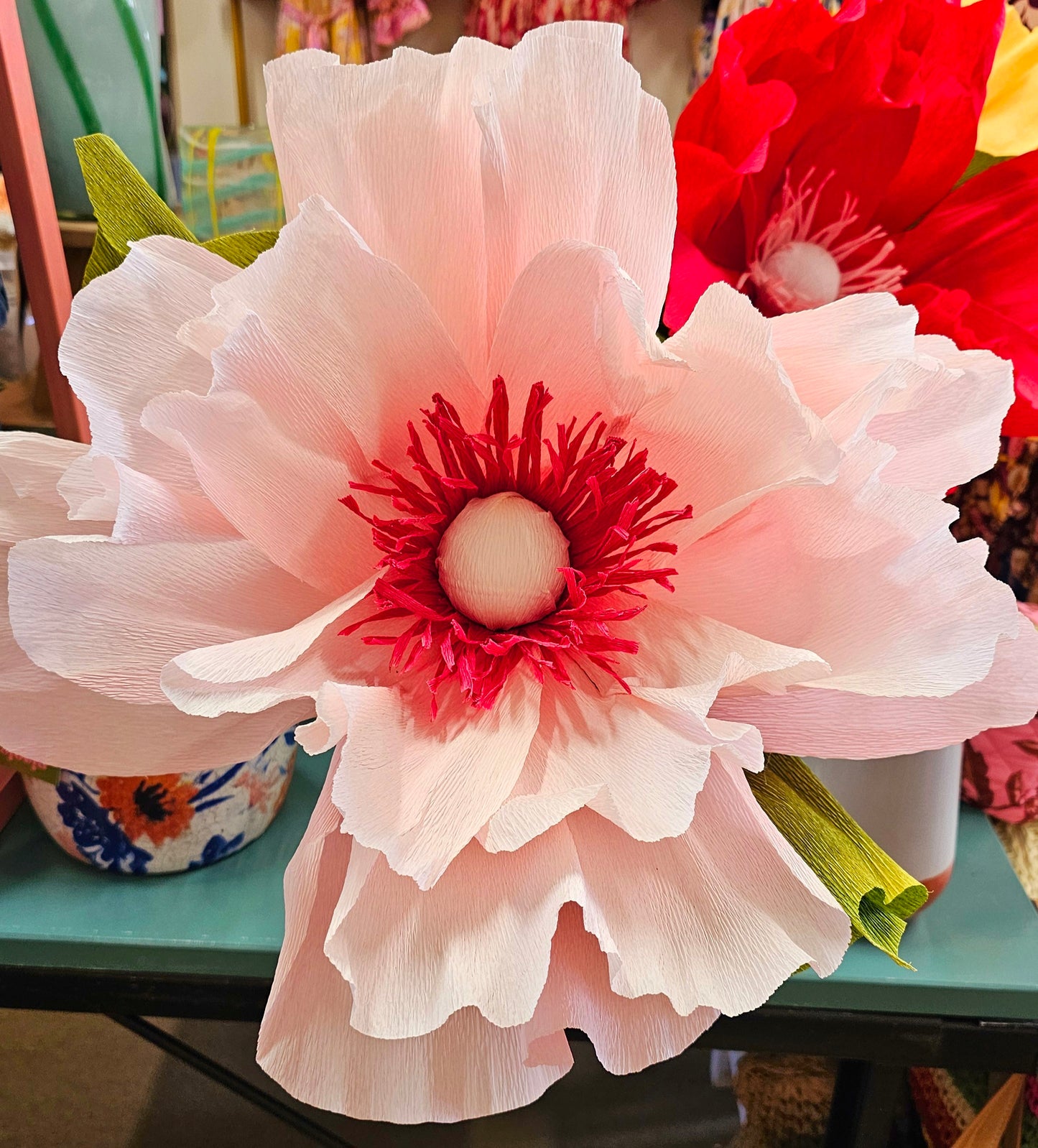 Paper Flower on stem Pale Pink