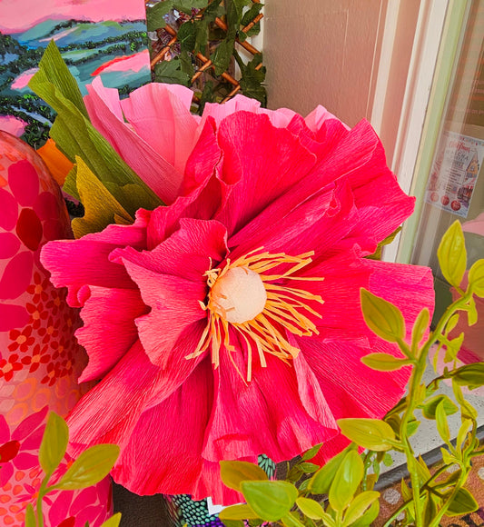 Paper Flower on stem Dark Pink