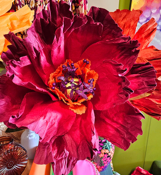 Dancing Paper Flower Red Large Stem