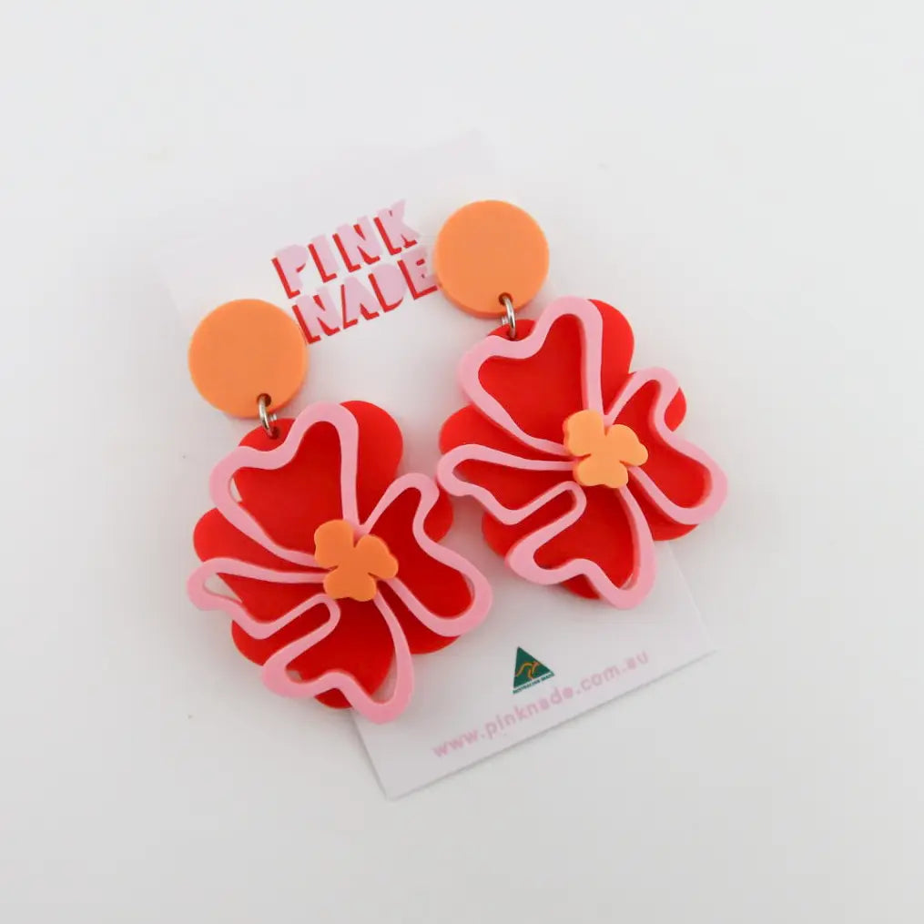 Squiggle Flower Red / Pink / Orange Dangle