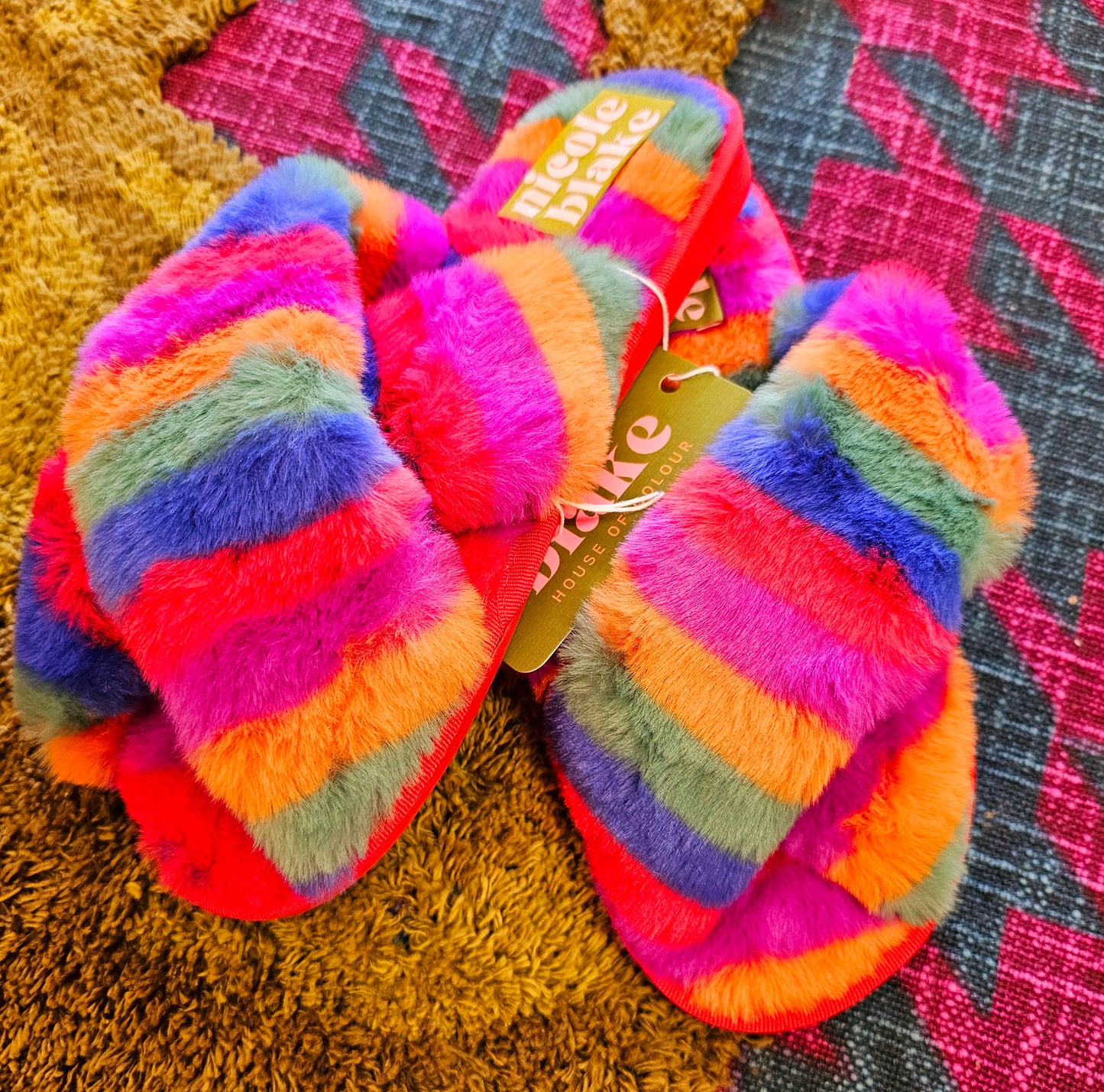 Womens Multi Fluffy Slippers