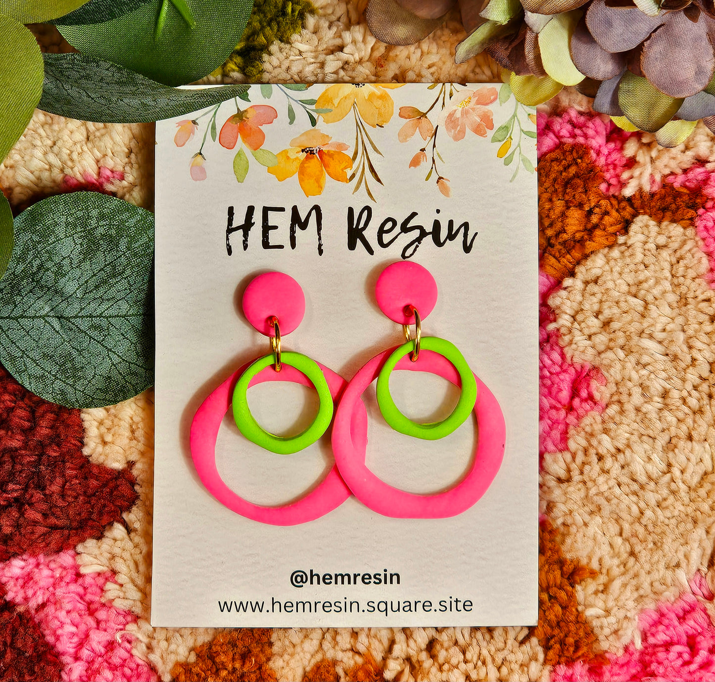 Pink & Green Dangle Earrings