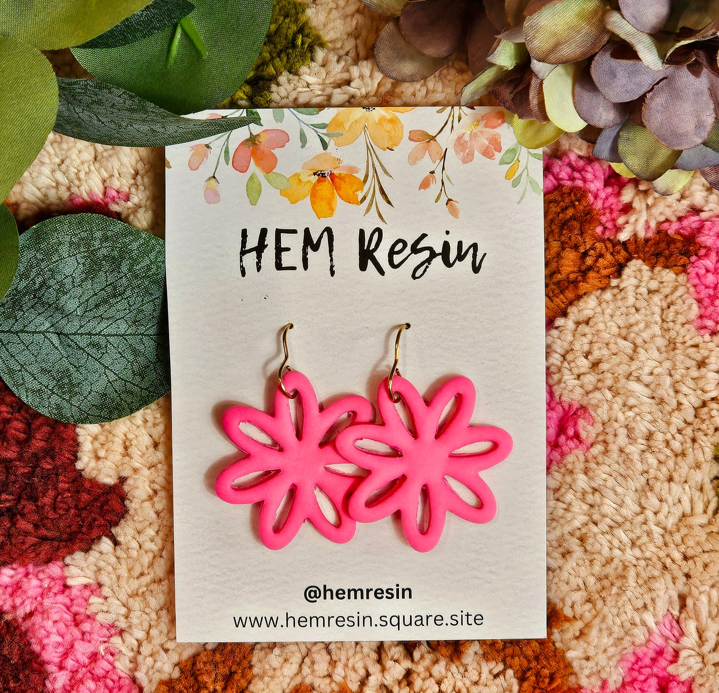 Pink Dangle Flower Earrings