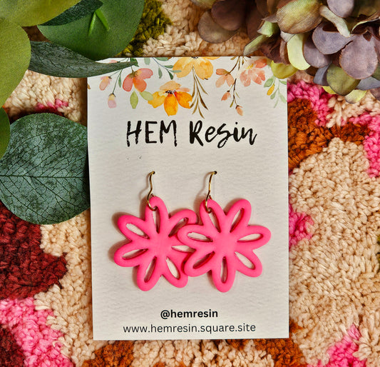 Pink Dangle Flower Earrings