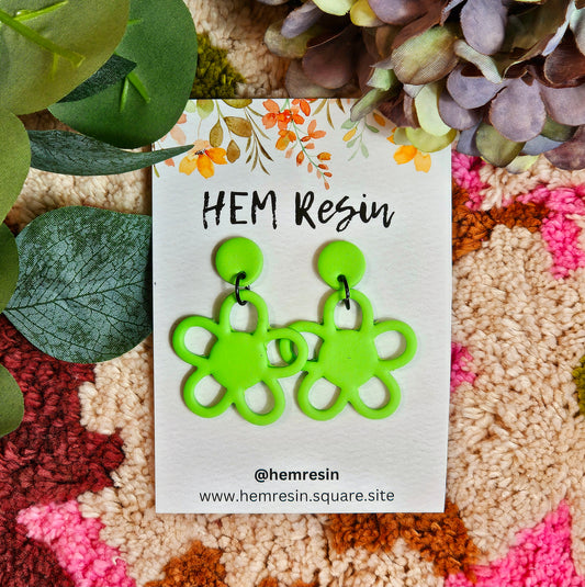 Green Flower Stud Dangle  Earrings