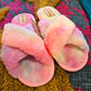 Womens Pink Multi Fluffy Slippers