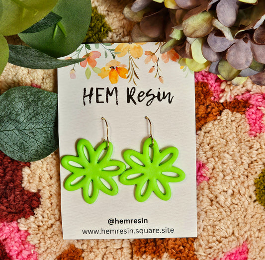 Green Flower Dangle  Earrings