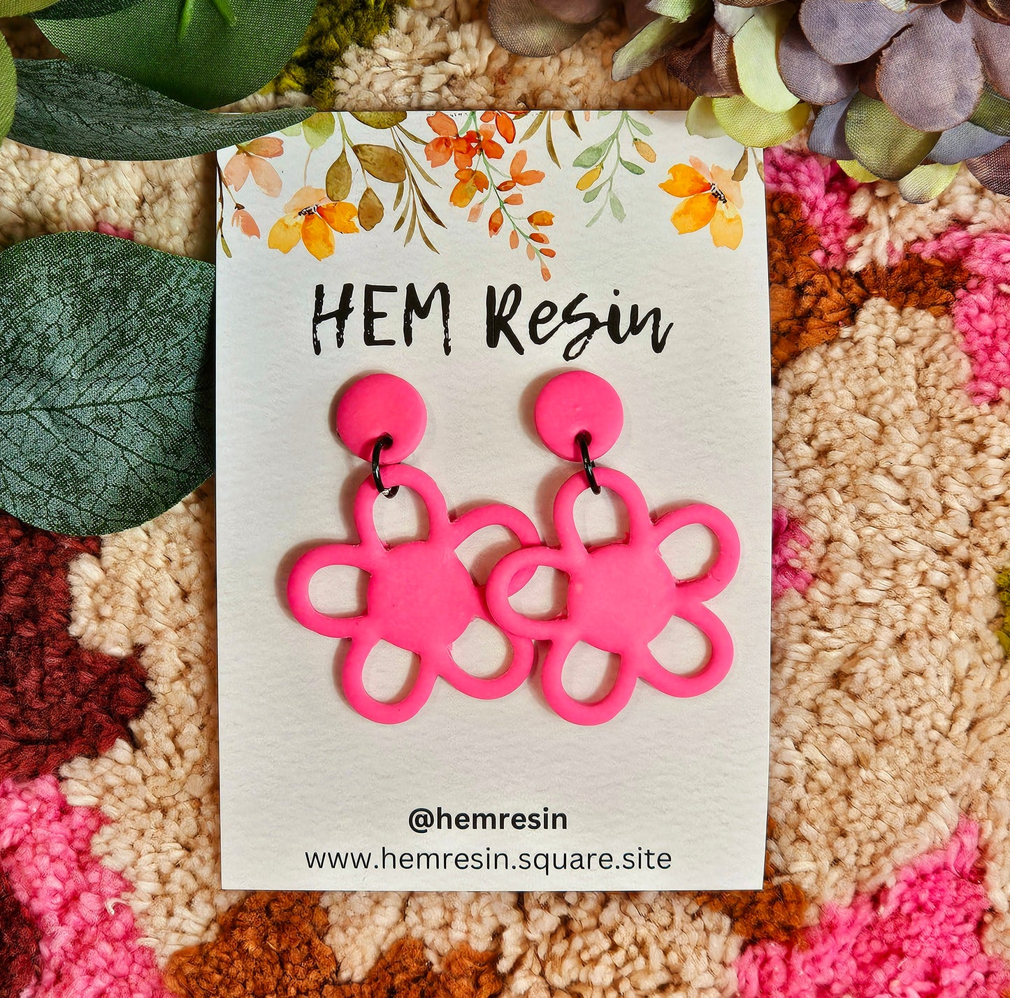 Pink Flower Daisy Earrings