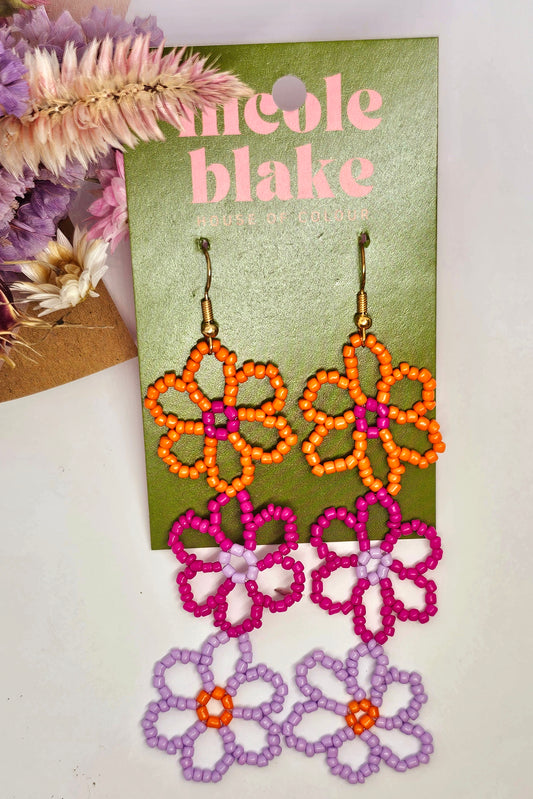 Triple Daisy Dangle Pink/Orange/Purple