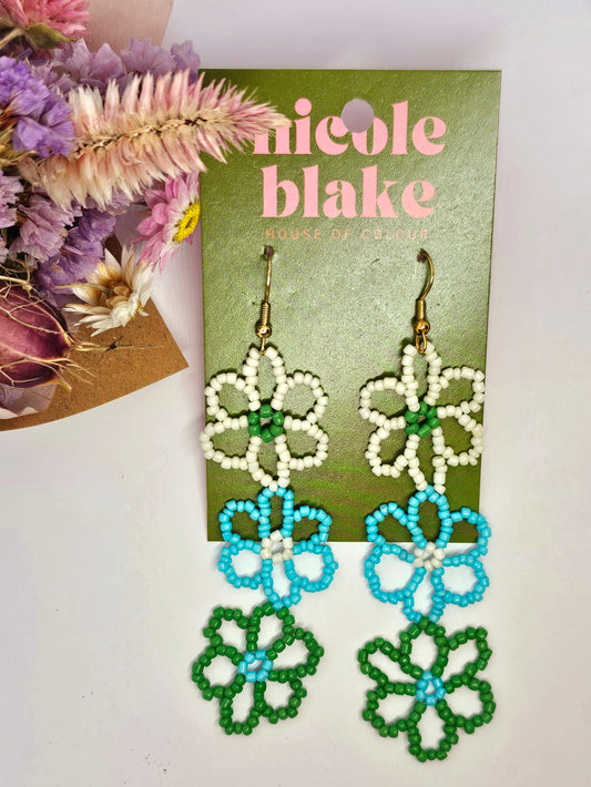 Triple Daisy Dangle Blue/Green